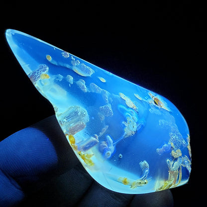Amber with Bugs, Static ENHYDRO Bubbles and Natural Hole Inclusion 9.48g, Natural Amber Fossil with Insects