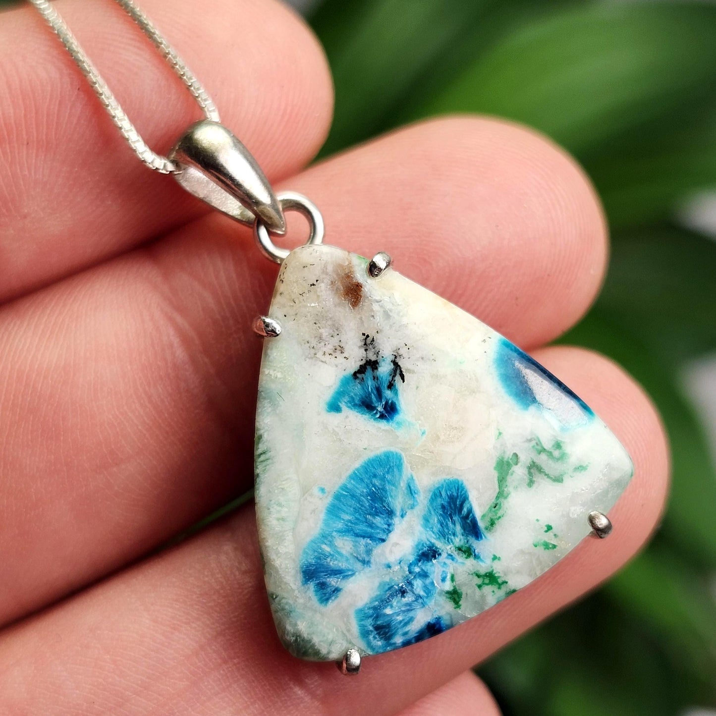 Fibrous Shattuckite Pendant, Sterling Silver Shattuckite Crystal Polished Necklace