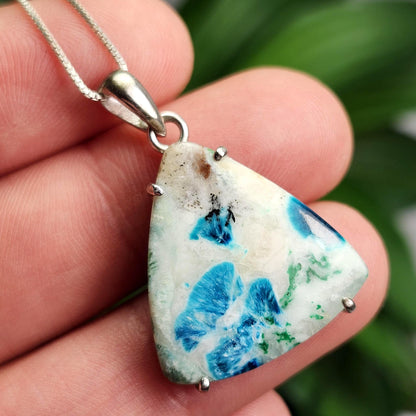 Fibrous Shattuckite Pendant, Sterling Silver Shattuckite Crystal Polished Necklace