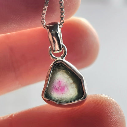 Watermelon Tourmaline Pendant, Sterling Silver Pink & Green Tourmaline Necklace