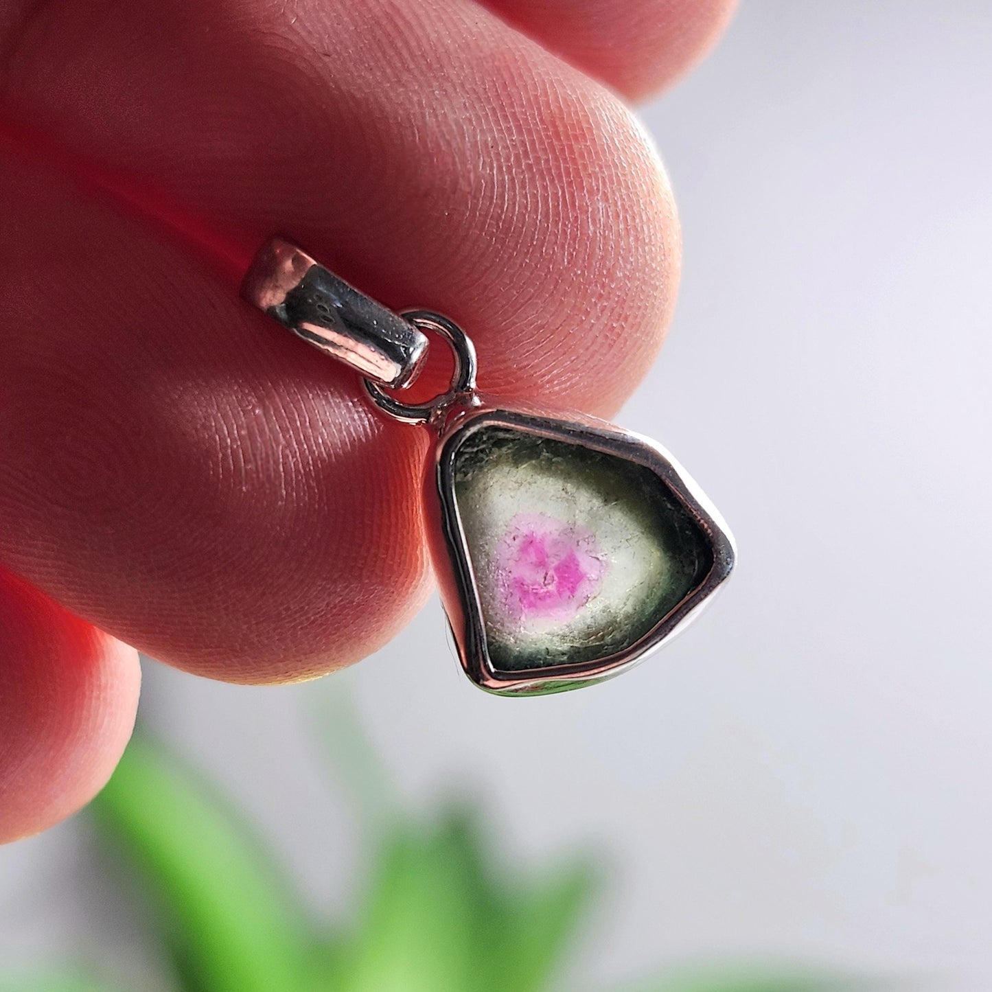 Watermelon Tourmaline Pendant, Sterling Silver Pink & Green Tourmaline Necklace