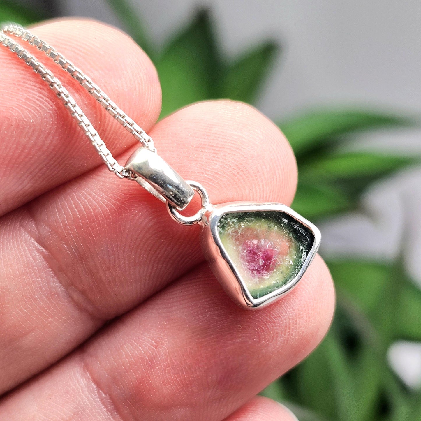 Watermelon Tourmaline Pendant, Sterling Silver Pink & Green Tourmaline Necklace