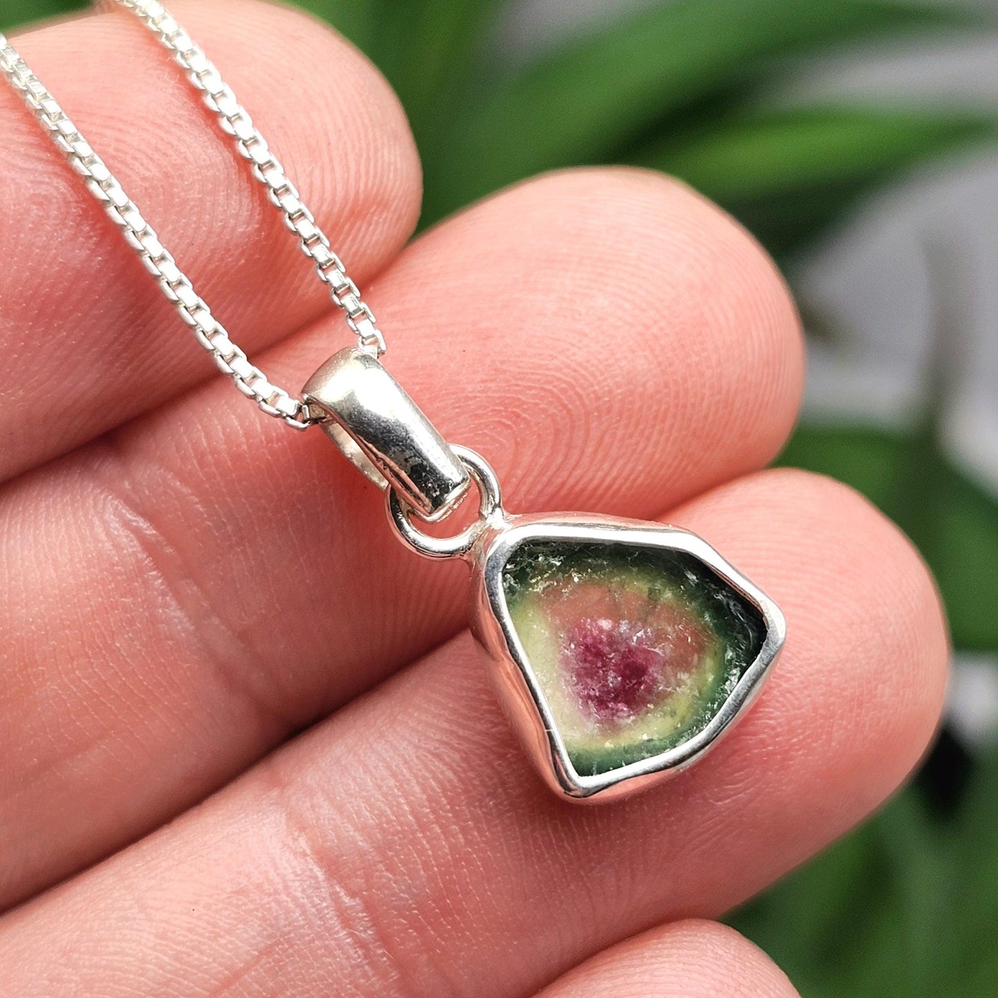 Watermelon Tourmaline Pendant, Sterling Silver Pink & Green Tourmaline Necklace