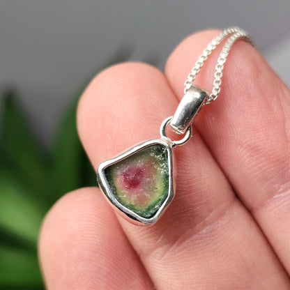 Watermelon Tourmaline Pendant, Sterling Silver Pink & Green Tourmaline Necklace