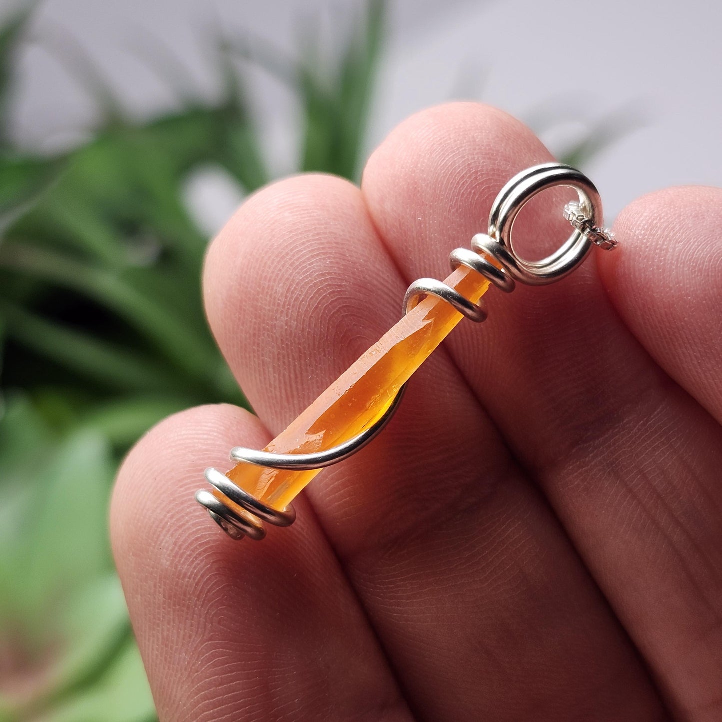 UV Reactive Orange Zincite Pendant, Sterling Silver Zincite Crystal Necklace