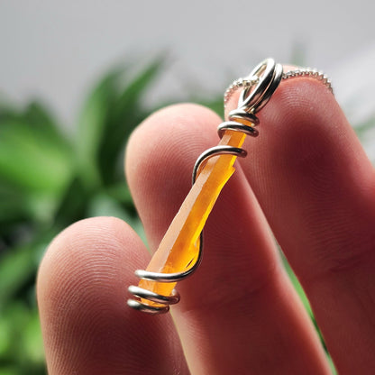 UV Reactive Orange Zincite Pendant, Sterling Silver Zincite Crystal Necklace