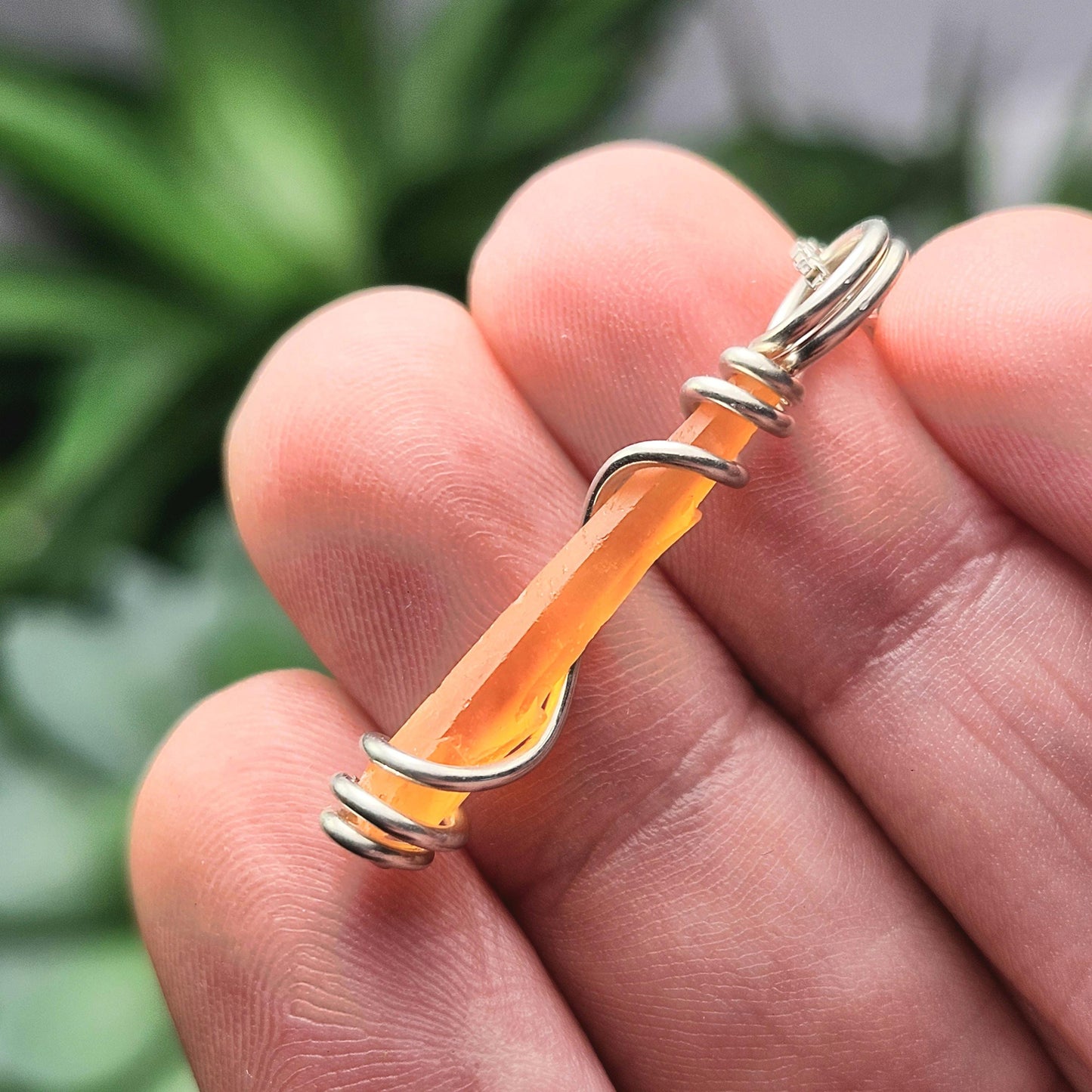 UV Reactive Orange Zincite Pendant, Sterling Silver Zincite Crystal Necklace