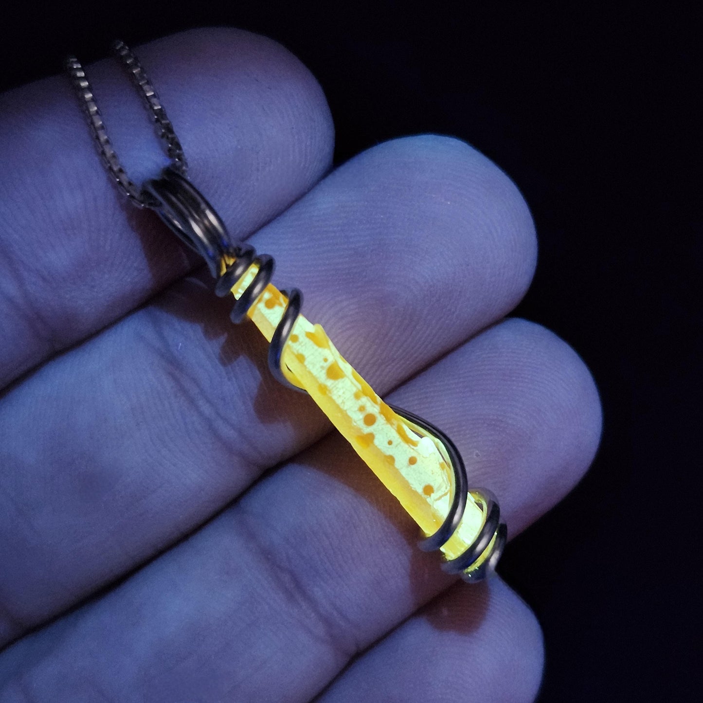 UV Reactive Orange Zincite Pendant, Sterling Silver Zincite Crystal Necklace