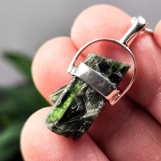 Chrome Diopside Crystal Pendant, Sterling Silver Diopside Necklace
