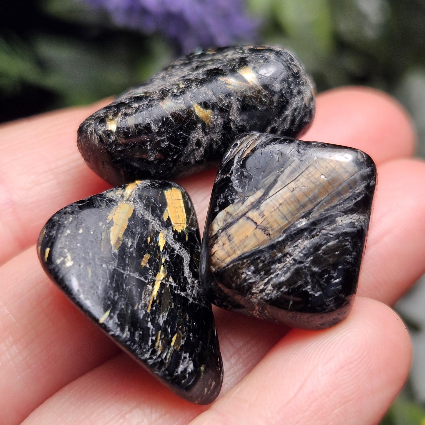 Greenland Nuummite Tumbled Stone, Authentic Nuummite Crystal