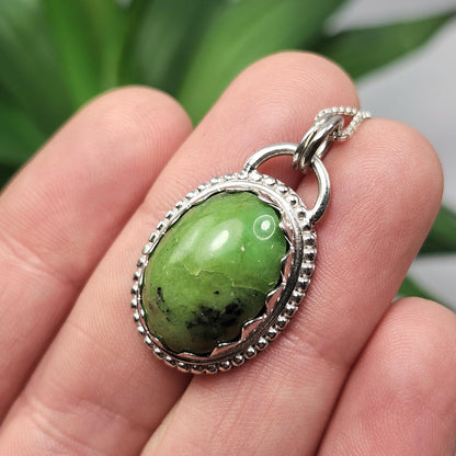 Natural Green Turquoise Pendant, Sterling Silver Turquoise Necklace