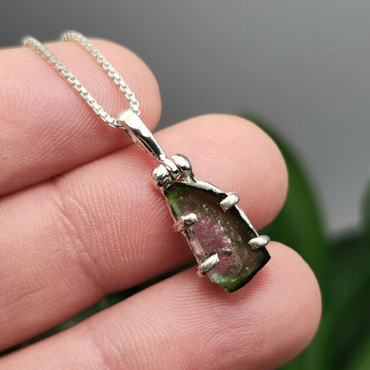 Watermelon Tourmaline Pendant, Sterling Silver Tourmaline Gemstone Necklace