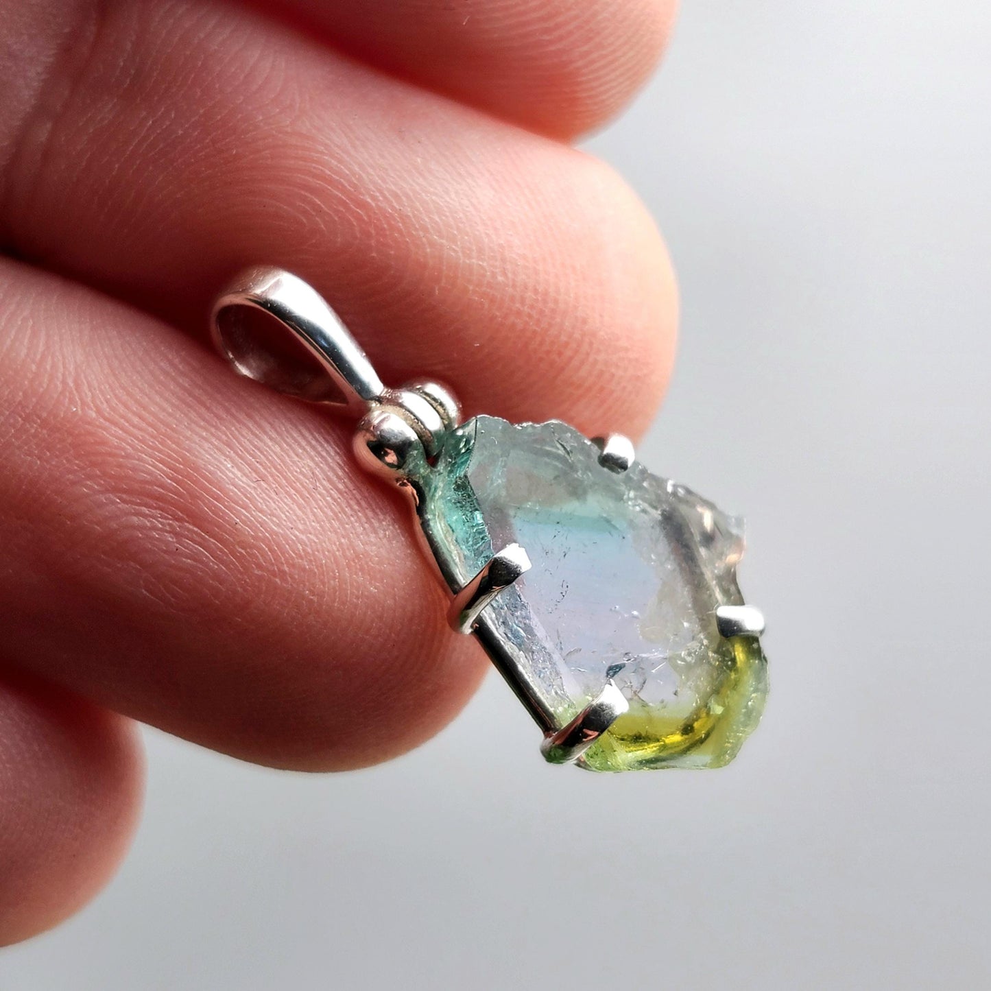 Blue Green Tourmaline Pendant, Sterling Silver Watermelon Tourmaline Gemstone Necklace