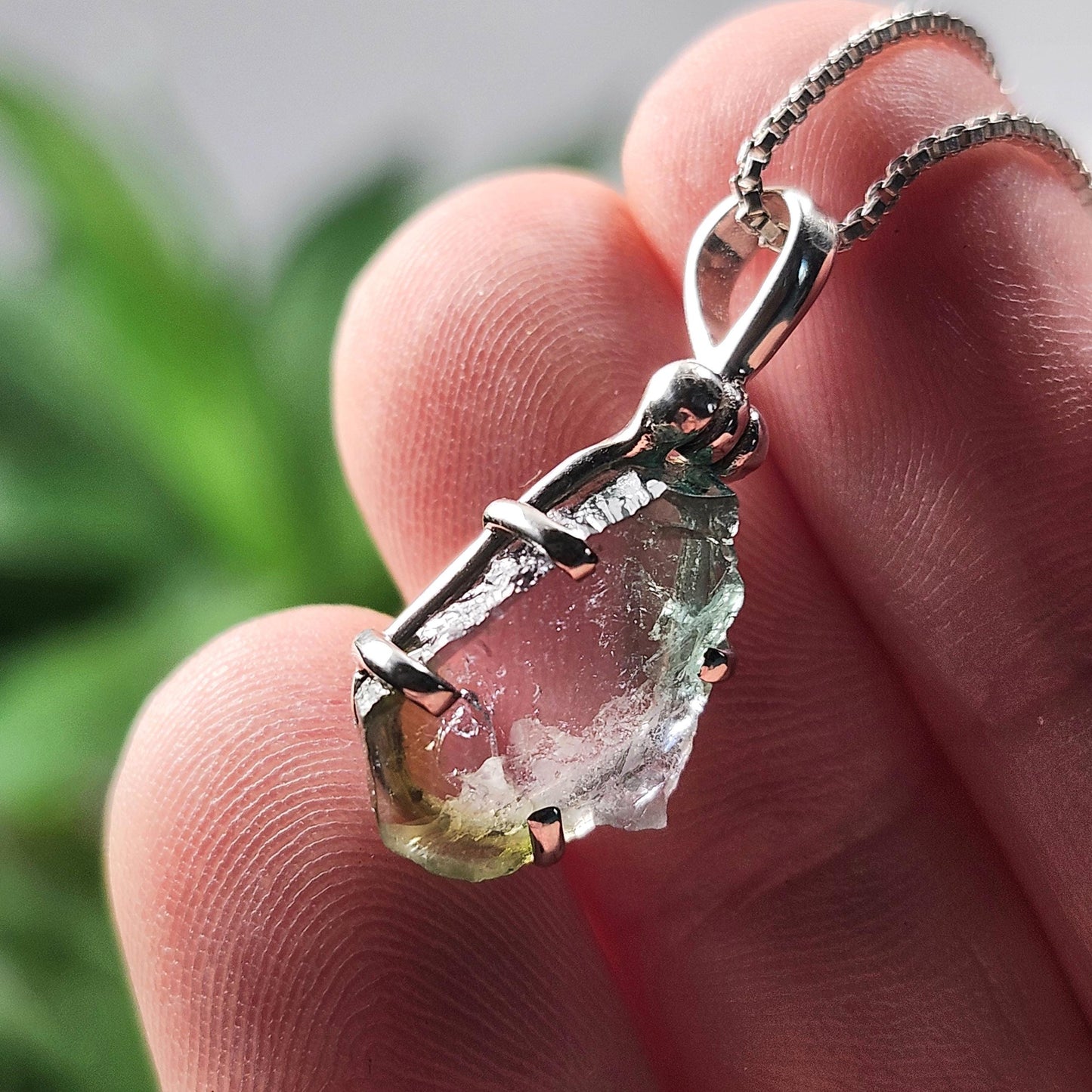 Blue Green Tourmaline Pendant, Sterling Silver Watermelon Tourmaline Gemstone Necklace