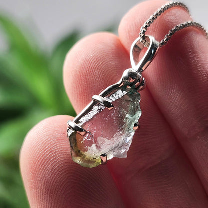 Blue Green Tourmaline Pendant, Sterling Silver Watermelon Tourmaline Gemstone Necklace