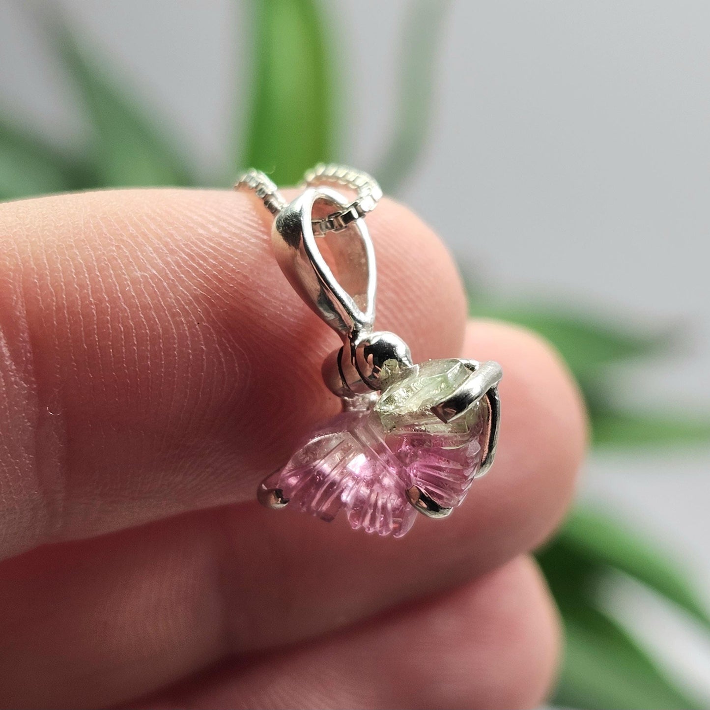 Watermelon Tourmaline Butterfly Pendant, Sterling Silver Tourmaline Crystal Necklace