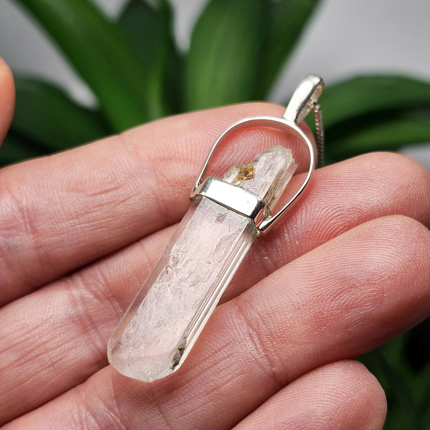 UV Reactive Spodumene with Spessartine Garnet Pendant, Sterling Silver Crystal Necklace