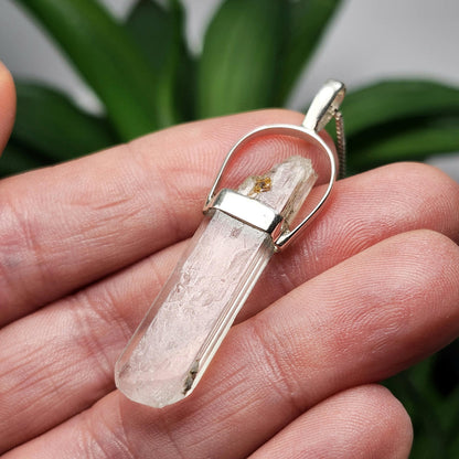 UV Reactive Spodumene with Spessartine Garnet Pendant, Sterling Silver Crystal Necklace