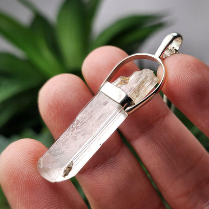 UV Reactive Spodumene with Spessartine Garnet Pendant, Sterling Silver Crystal Necklace