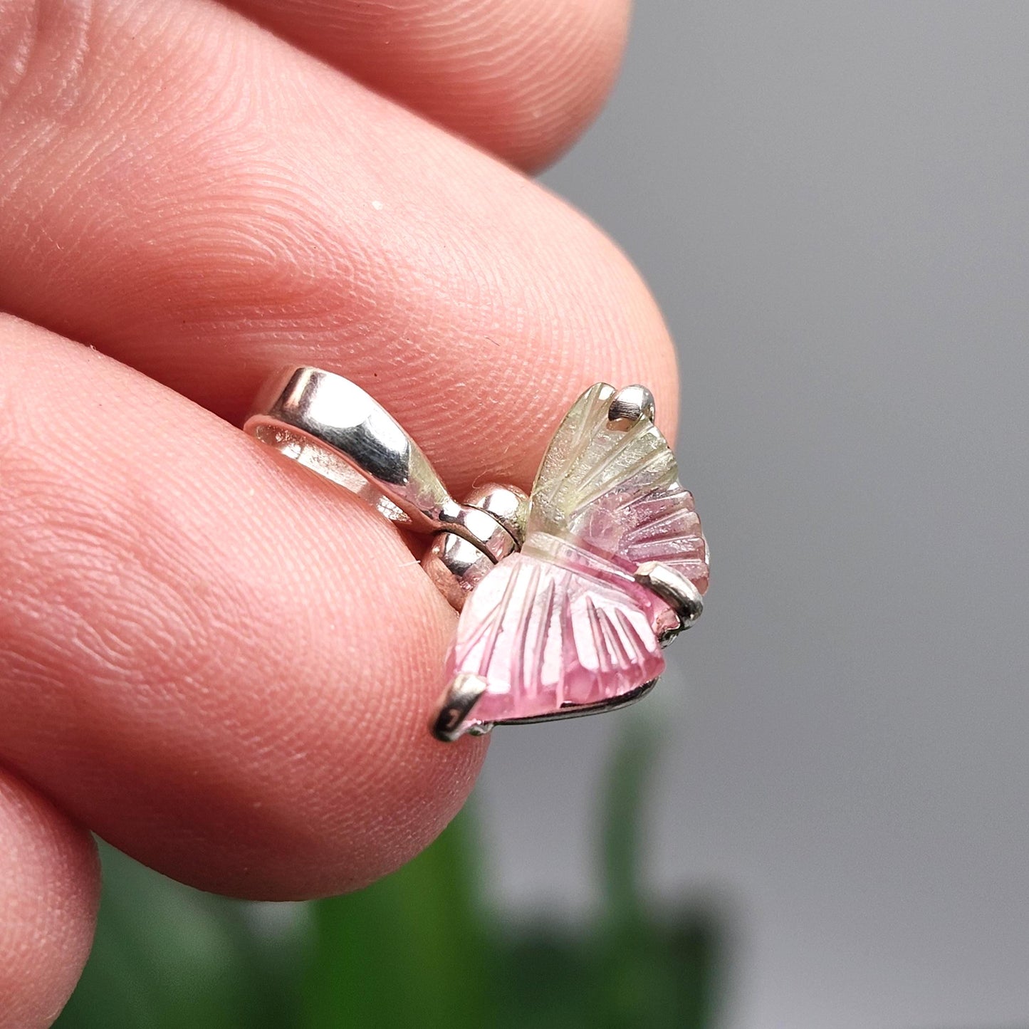 Watermelon Tourmaline Butterfly Pendant, Sterling Silver Tourmaline Crystal Necklace