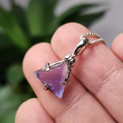 UV Bingham Blue Fluorite Pendant, Sterling Silver Crystal Necklace