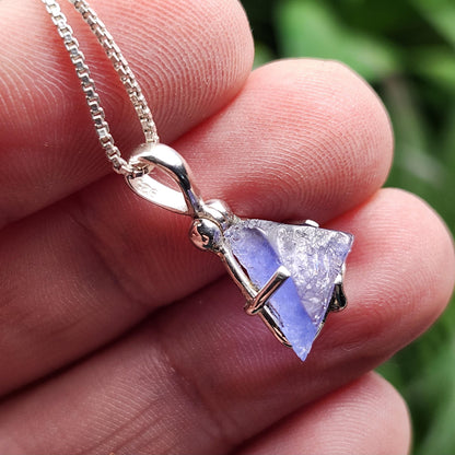 UV Bingham Blue Fluorite Pendant, Sterling Silver Crystal Necklace