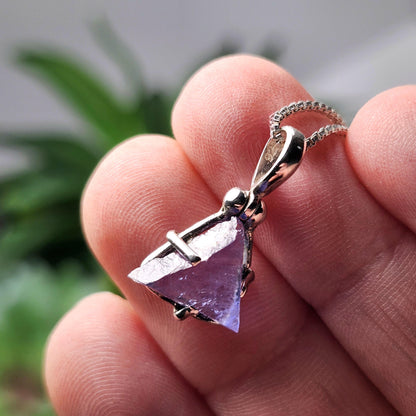 UV Bingham Blue Fluorite Pendant, Sterling Silver Crystal Necklace