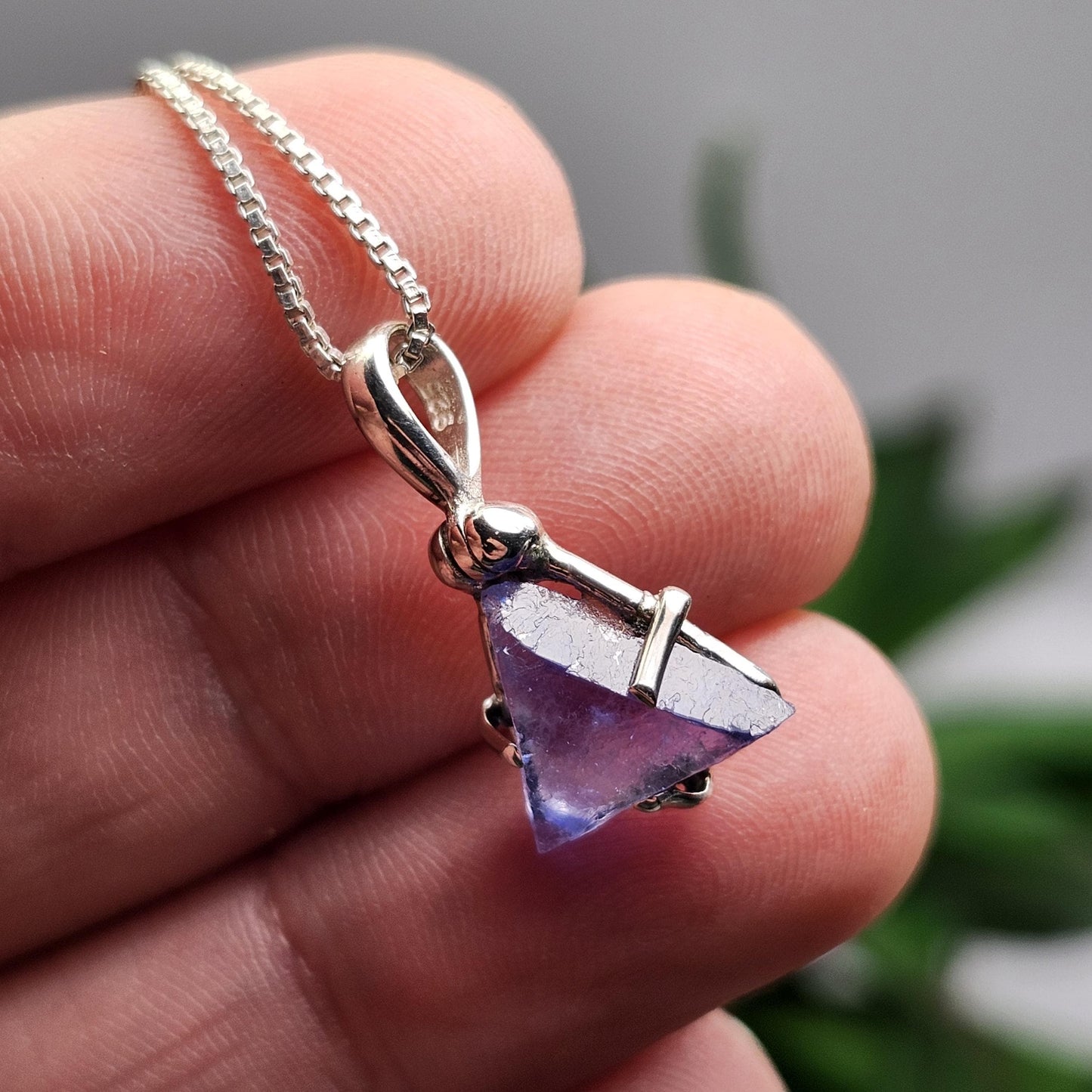 UV Bingham Blue Fluorite Pendant, Sterling Silver Crystal Necklace