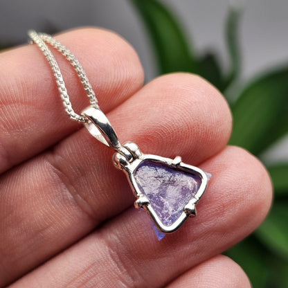 UV Bingham Blue Fluorite Pendant, Sterling Silver Crystal Necklace