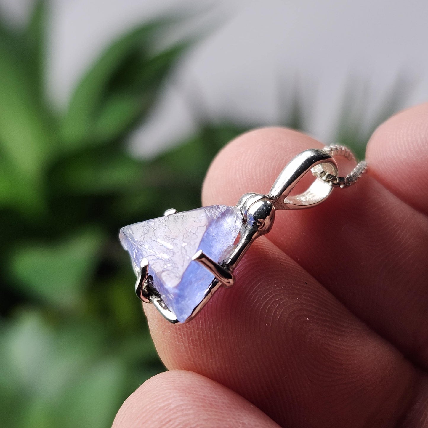 UV Bingham Blue Fluorite Pendant, Sterling Silver Crystal Necklace