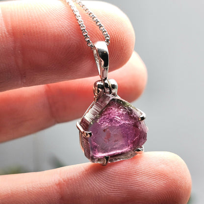 Pink Tourmaline Pendant, Polished Crystal Slice Sterling Silver Necklace