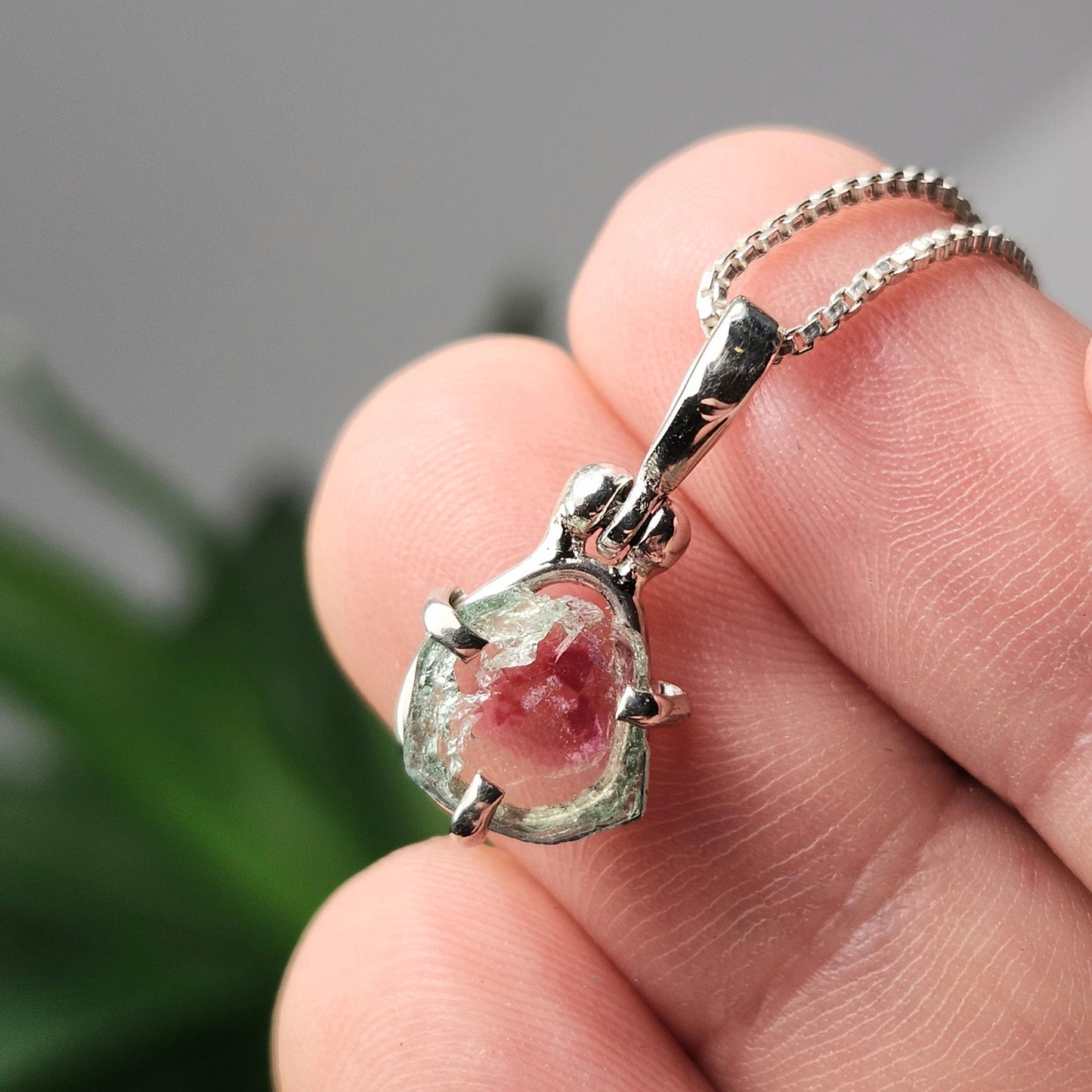 Watermelon Tourmaline Slice Pendant, Sterling Silver Tourmaline Necklace