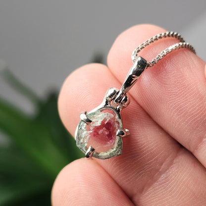 Watermelon Tourmaline Slice Pendant, Sterling Silver Tourmaline Necklace