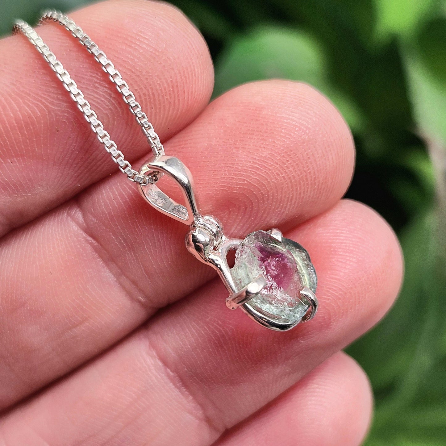 Watermelon Tourmaline Slice Pendant, Sterling Silver Tourmaline Necklace