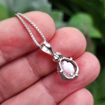 Watermelon Tourmaline Slice Pendant, Sterling Silver Tourmaline Necklace