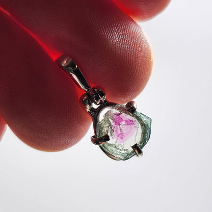 Watermelon Tourmaline Slice Pendant, Sterling Silver Tourmaline Necklace