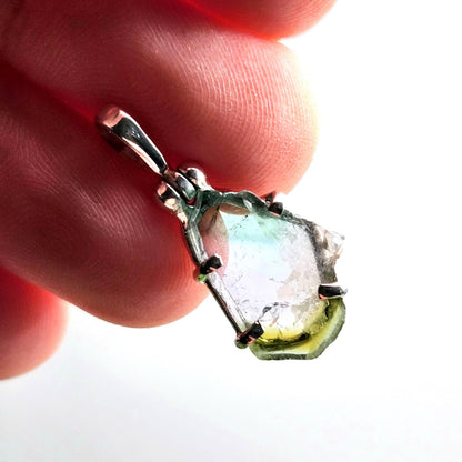Blue Green Tourmaline Pendant, Sterling Silver Watermelon Tourmaline Gemstone Necklace