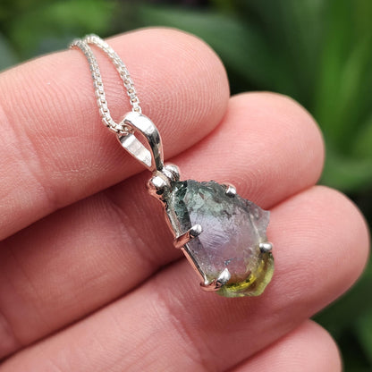 Blue Green Tourmaline Pendant, Sterling Silver Watermelon Tourmaline Gemstone Necklace
