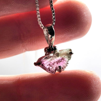 Watermelon Tourmaline Butterfly Pendant, Sterling Silver Tourmaline Crystal Necklace