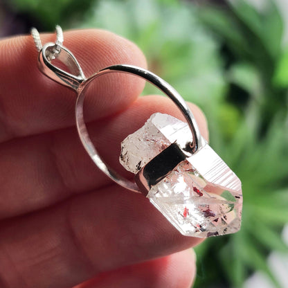 Red Lepidocrocite Quartz Pendant, Disco Fire Sterling Silver Necklace