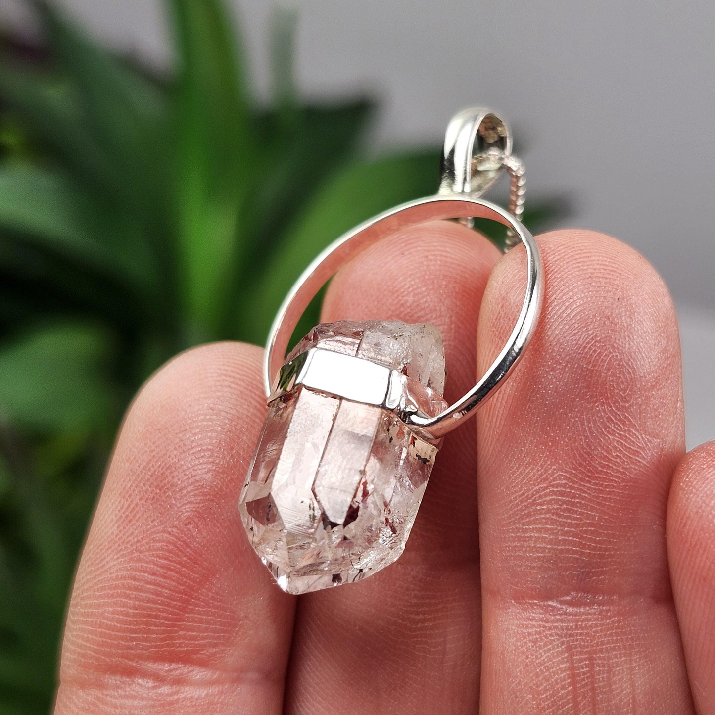 Red Lepidocrocite Quartz Pendant, Disco Fire Sterling Silver Necklace