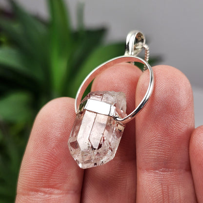 Red Lepidocrocite Quartz Pendant, Disco Fire Sterling Silver Necklace