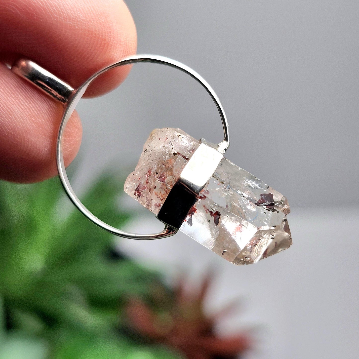 Red Lepidocrocite Quartz Pendant, Disco Fire Sterling Silver Necklace