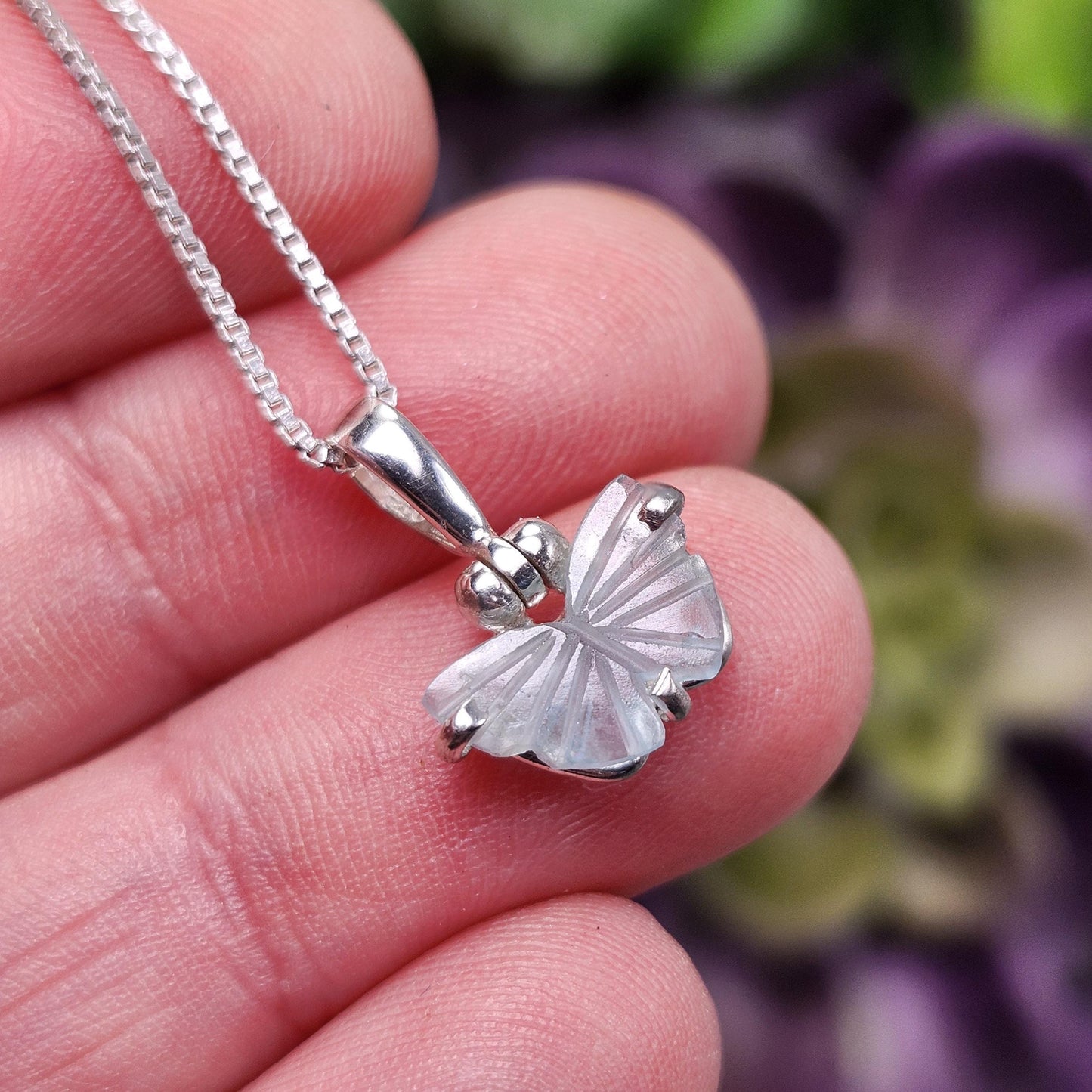 Blue Tourmaline Butterfly Pendant, Sterling Silver Crystal Necklace