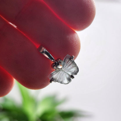 Blue Tourmaline Butterfly Pendant, Sterling Silver Crystal Necklace