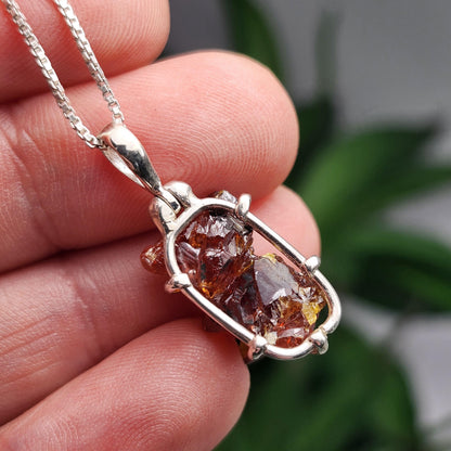 Orange Zincite Pendant, Sterling Silver Polish Zincite Crystal Necklace