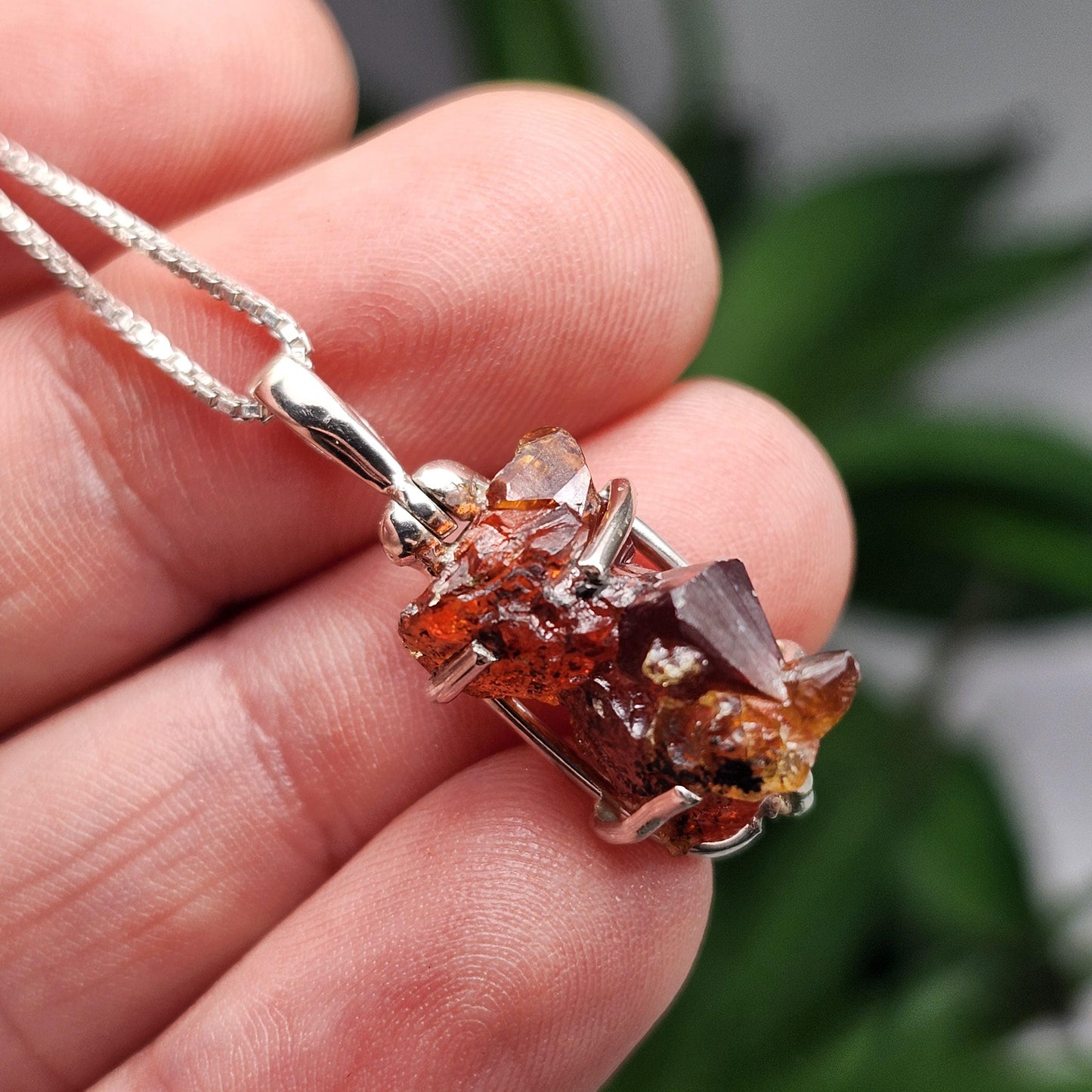 Orange Zincite Pendant, Sterling Silver Polish Zincite Crystal Necklace