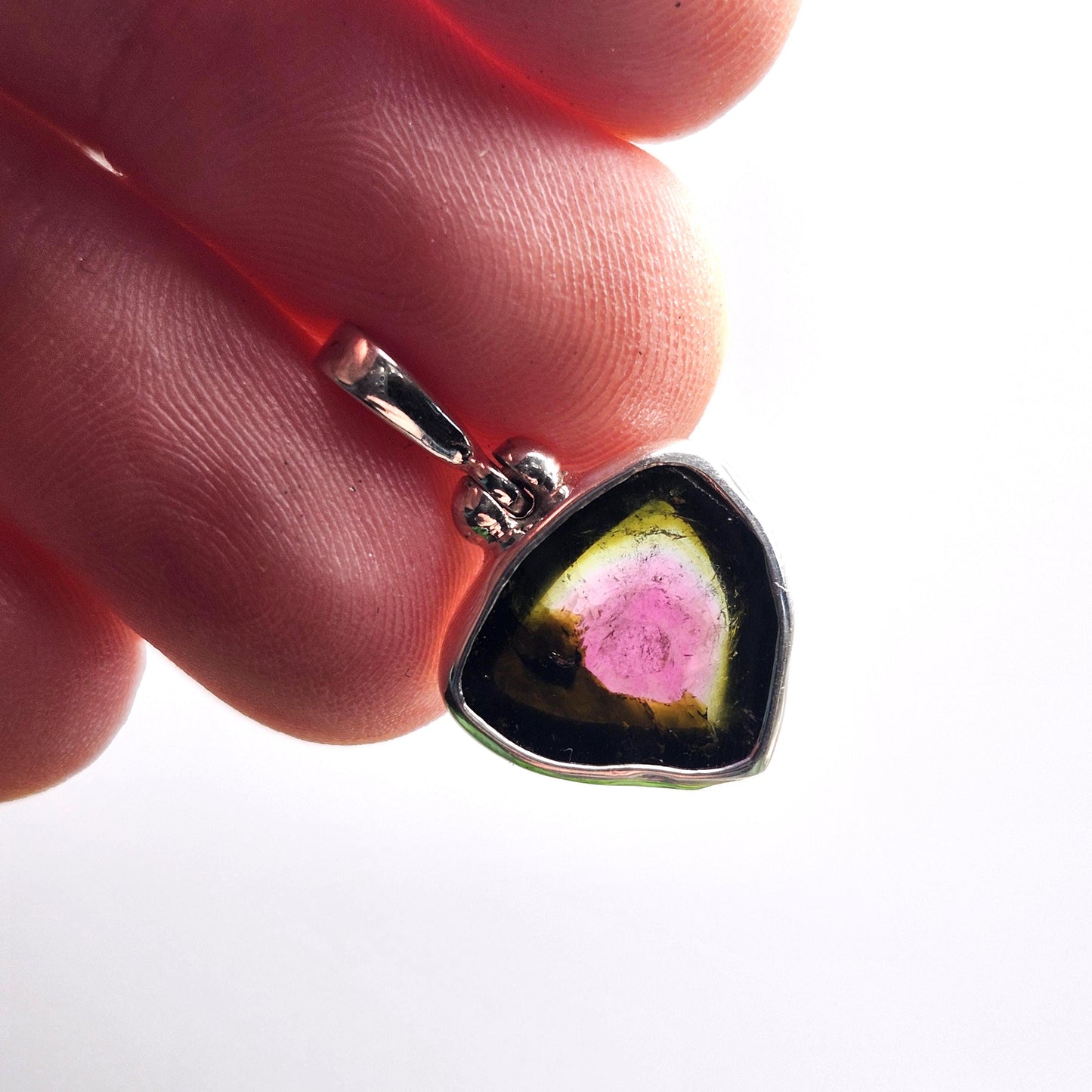 Watermelon Tourmaline Slice Pendant, Sterling Silver Tourmaline Pink & Green Necklace