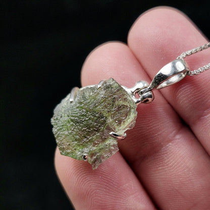 Genuine Moldavite Pendant, Authentic Moldavite Tektite Sterling Silver Jewelry
