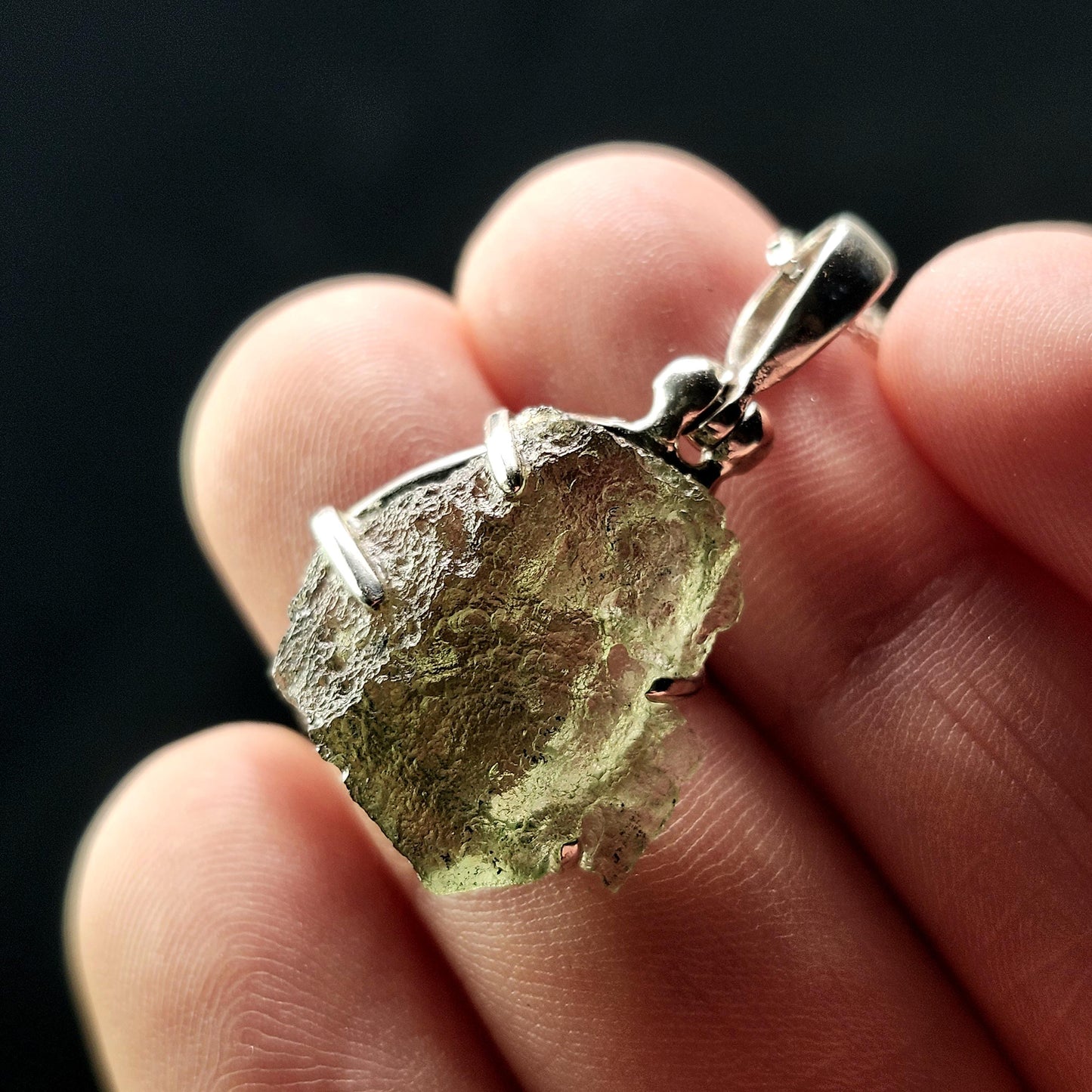 Genuine Moldavite Pendant, Authentic Moldavite Tektite Sterling Silver Jewelry